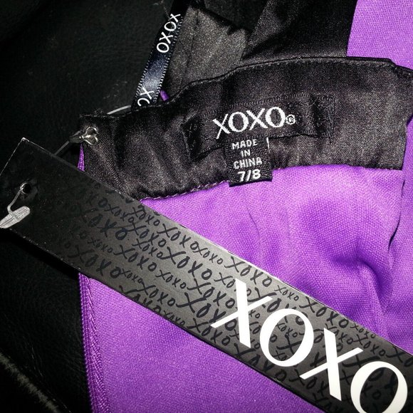NWT XOXO PURPLE BLACK BODYCON MINI SEXYCLUBCOCKTAIL HOLIDAY PARTY DRESS SZ 7/8 - Picture 10 of 12